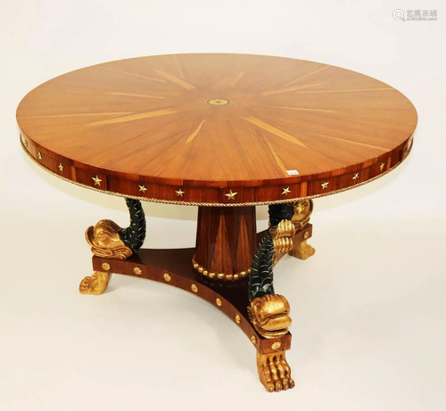 19thC Large Center Island Table, Dolphin Legs