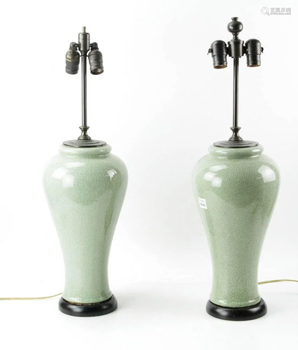 Pair of Chinese Glazed Pottery Lamps