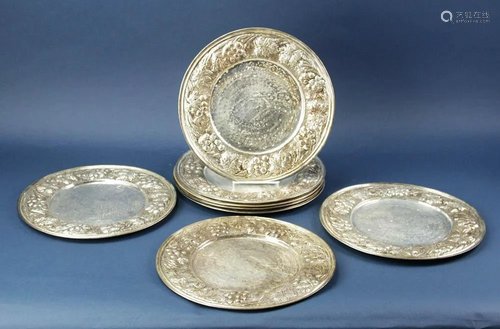 Set of Eight Silver Plate Plates