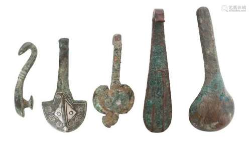 Chinese Silver-Inlaid Archaic Bronze Hook & More