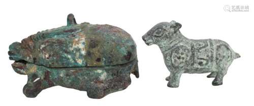 Chinese Archaic Bronze Mythical Beast & Lamb