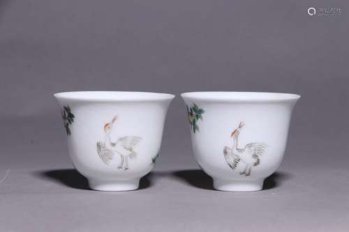 Pair of Chinese Famille Rose Porcelain Cup