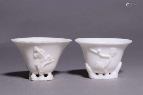 Pair of Chinese Blanc De Porcelain Cups