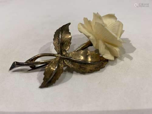 Silver and Bone Flower Brooch