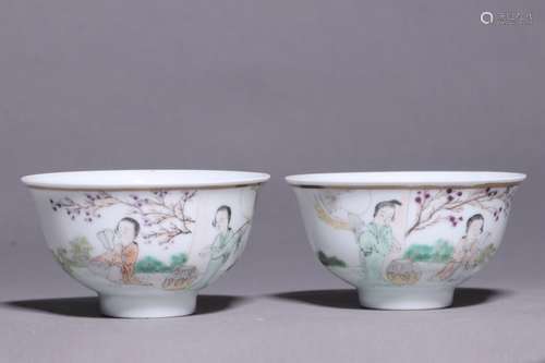 Pair of Chinese Famille Rose Porcelain Bowls,Mark