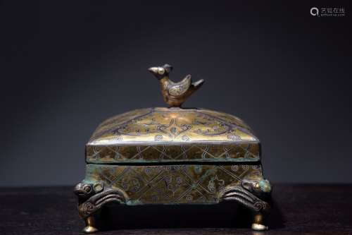 Chinese Silver&Gold Inlaid Bronze Perfumer Box