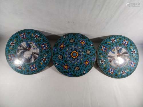 Three CHINESE Antique CLOISONNE ROUND BOXES
