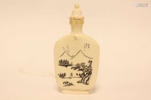 Japanese Bone Carved Snuff Bottle