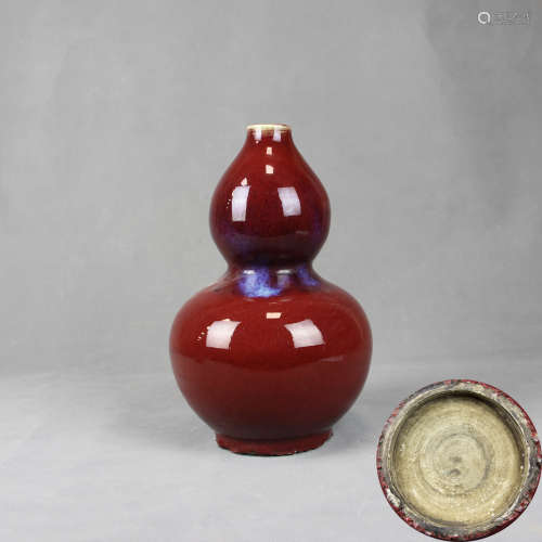 清铜红釉（带窑变）葫芦瓶