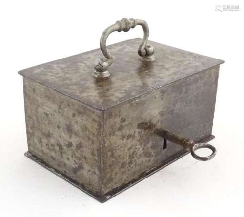 A Victorian small proportion steel strongbox of rectangular ...