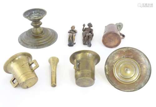 A quantity of assorted metalware to include a brass twin han...