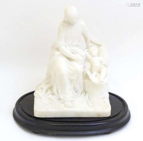 A Victorian marble figure group depicting a young mother and...