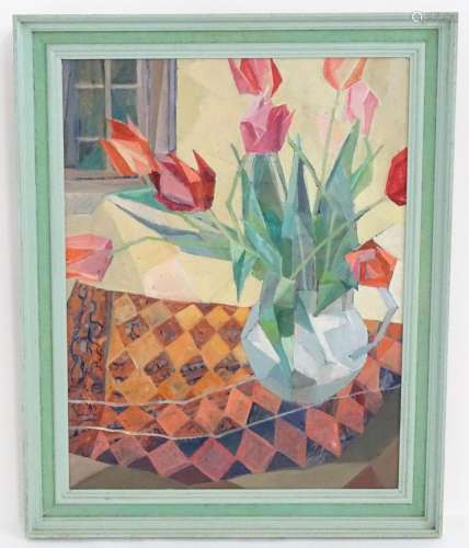 Anne Bloy, 20th century, Oil on board, Tulips, A still life ...