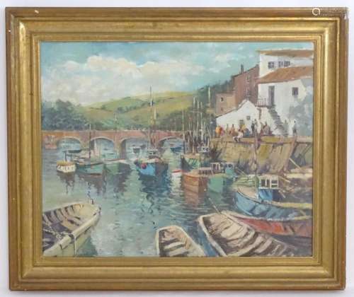 Manner of Edward Seago (1910-1974), Oil on canvas, A harbour...