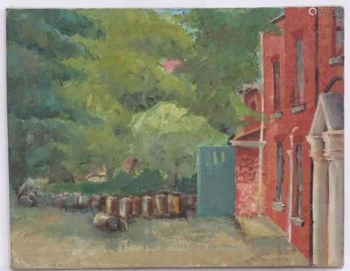 Asbury, 20th century, Oil on canvas, A courtyard scene with ...