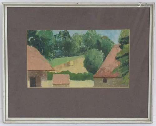 JF, Oil on paper, A country landscape scene with houses and ...