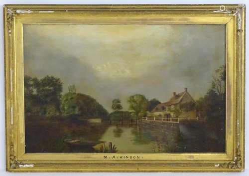 M. Atkinson, 19th century, Oil on canvas, A river landscape ...