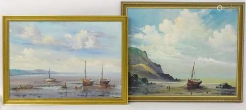 20th century, Oil on board and oil on canvas, Two coastal sc...