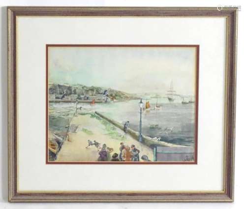 J. W. A., 20th century, Watercolour, A harbour scene scene w...