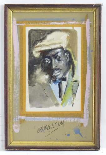 Alan Luff (b. 1927), Watercolour, A portrait of blues musici...