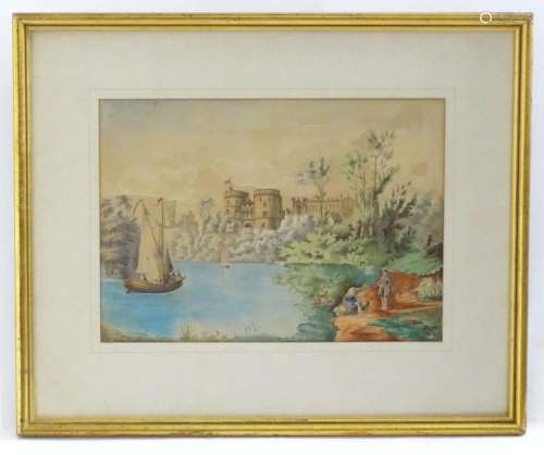 20th century, Watercolour, A naive view of Windsor Castle fr...