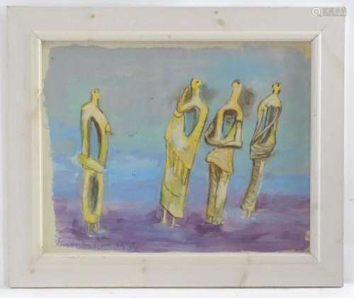 After of Henry Moore (1898-1986), Oil on paper, Four Standin...