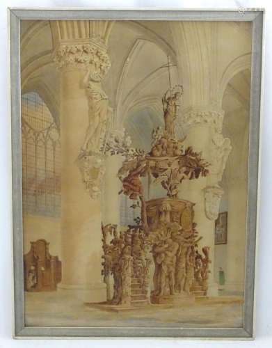 18th / 19th century, Watercolour, A church interior scene wi...
