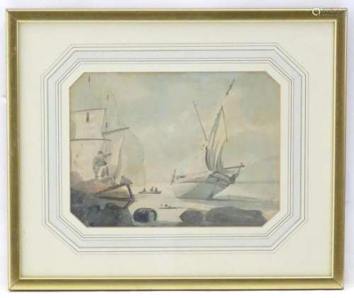 18th century, English School, Watercolour, A coastal scene w...