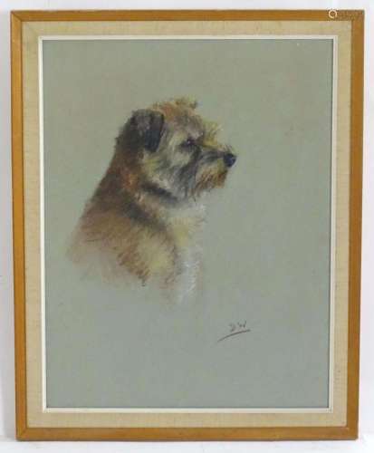 D. W., 20th century, Pastel, A portrait of a terrier dog. Si...