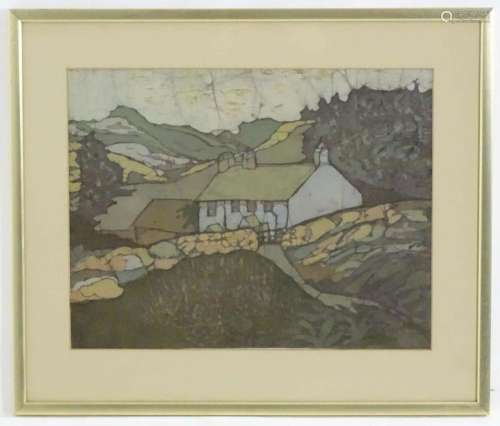 Mary Patten (1935-1995), Batik on fabric, Highland cottage w...