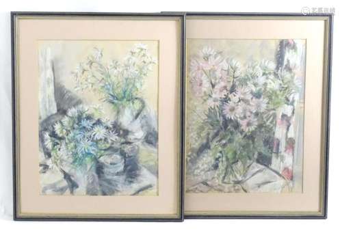 Nan Goodsell, 20th century, Pastels, A pair of still life st...