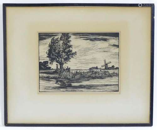 Tom Robins, Early 20th century, Woodcut, A river landscape w...