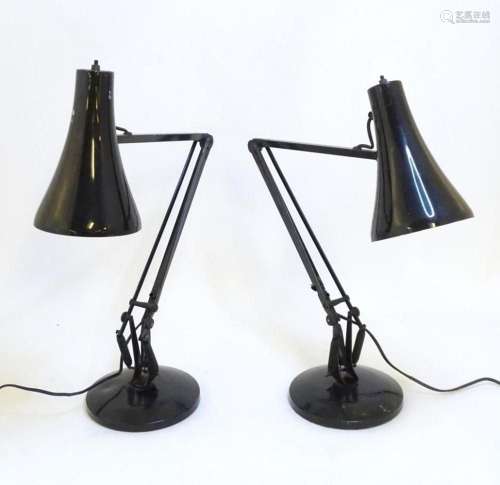 Two Anglepoise model 90 desk lamps, each with black painted ...