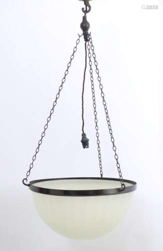An early to mid 20thC pendant light, with domed vaseline gla...