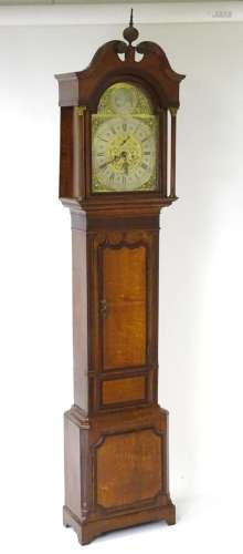A 19thC brass faced 8-day longcase clock, the silvered chapt...