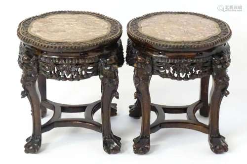 A pair of late 19thC Chinese jardiniÃ¨re stands with shaped ...