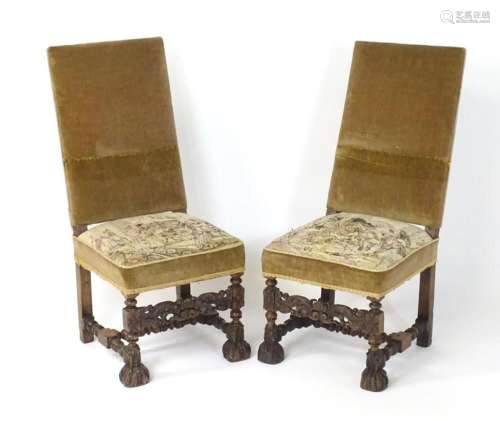 A pair of late 19thC side chairs with rectangular backrests ...