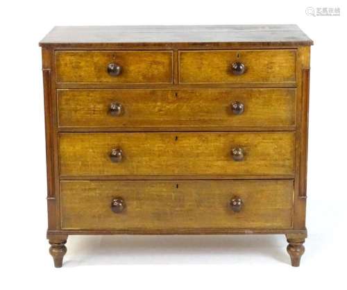 A late 18thC oak chest of drawers, having a crossbanded top ...
