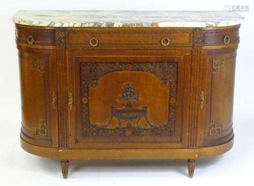 A Louis XV style marble topped sideboard, having a D-shaped ...