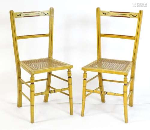A pair of late 19thC bedroom chairs with painted decoration,...