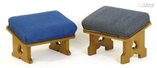 Two early 20thC oak prayer stools with upholstered tops abov...