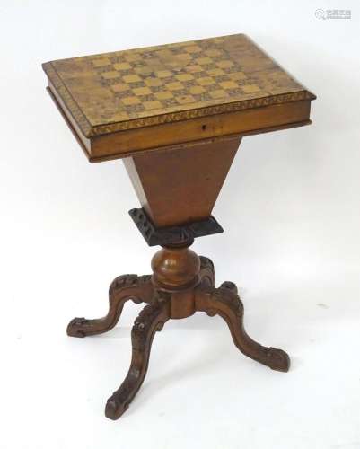 A late 19thC sewing box / work box with a parquetry inlaid l...
