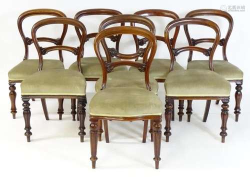 A group of eight 19thC mahogany dining chairs with rounded t...