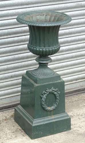 A 19thC painted cast iron pedestal garden jardiniere / plant...