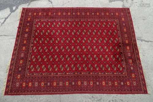 Carpet / rug : A red ground rug decorated with repeated geom...