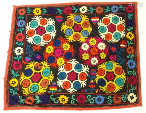 Carpet / rug : An Uzbek Suzine embroidered textile, the dark...