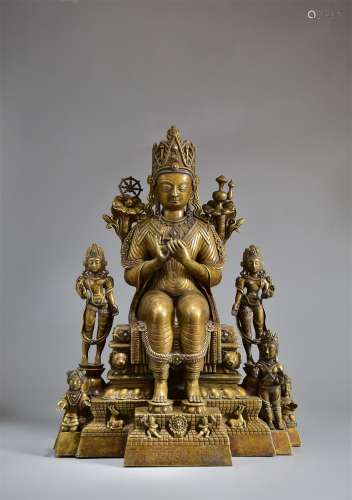 13世紀風格 黃銅錯銀毗盧遮那