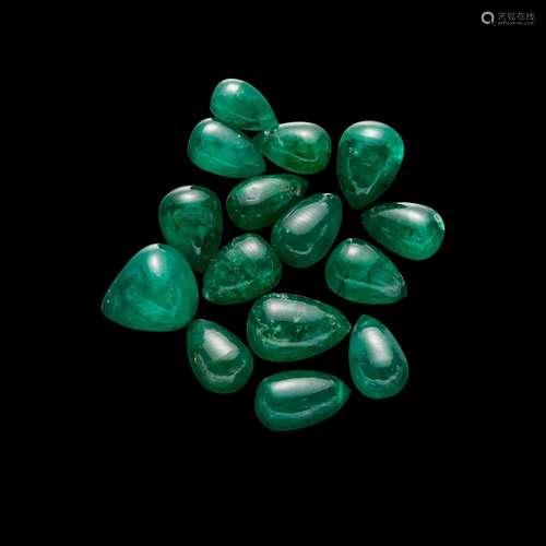 Fifteen Drop-shaped Emerald Beads