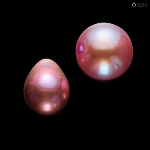 Two Purple Freshwater Cultured Pearls