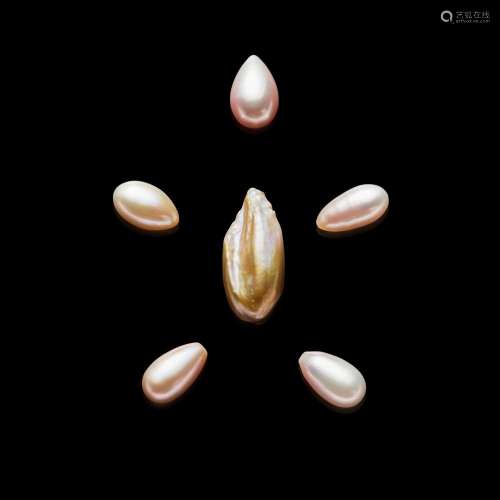 Six Drop-shaped Freshwater Cultured Pearls